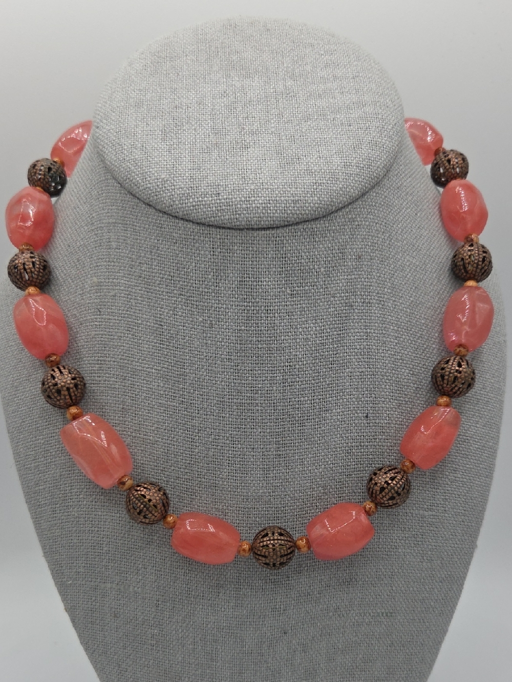 5 for $25! Handcrafted Pink Stone and Bronze Bead Necklace